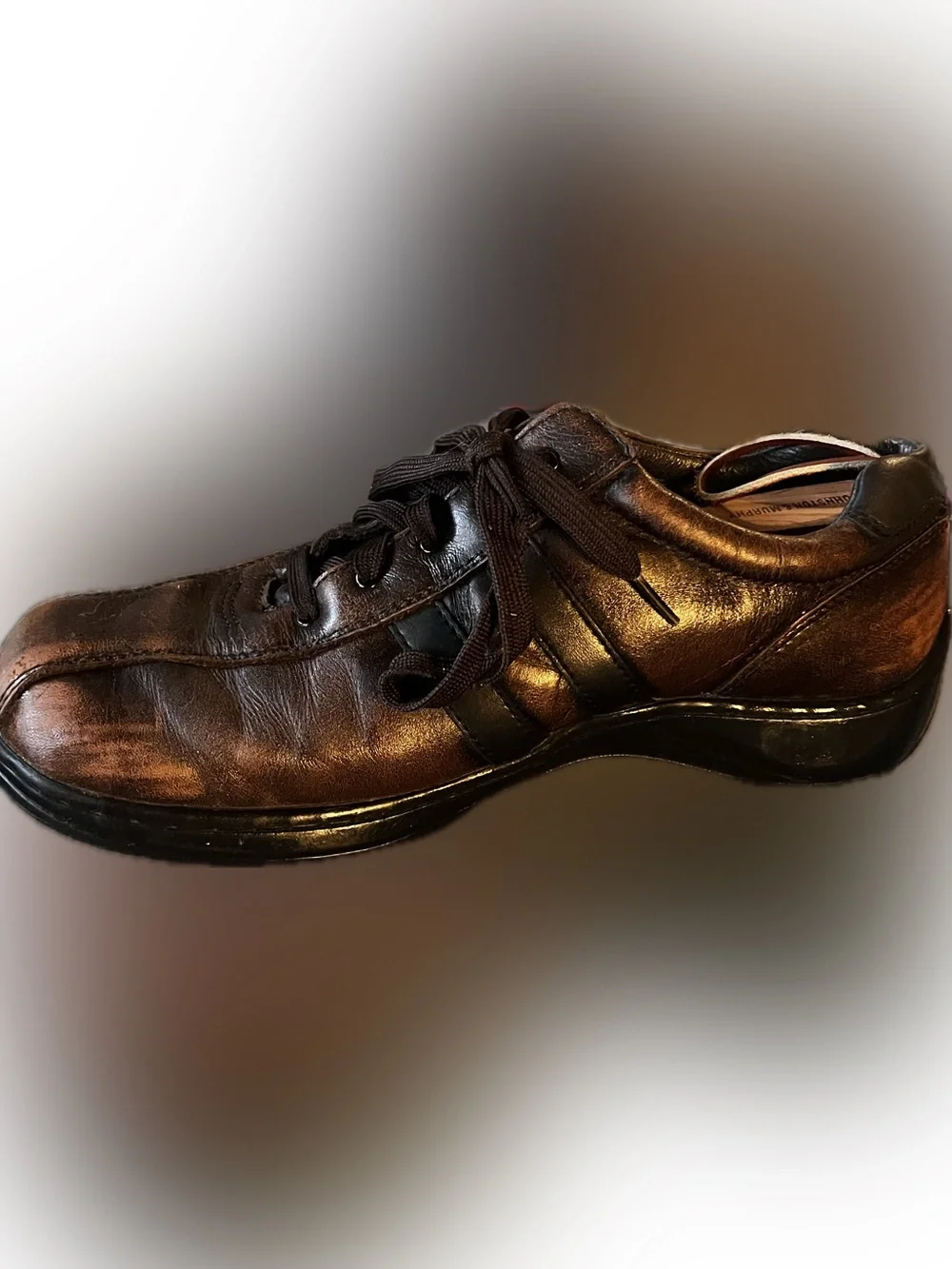 Skechers Brown Leather Lace-Up Oxford with Dark Contrast Stripes
